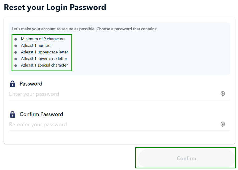 Minimum requirements when creating a password for your account